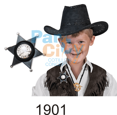 estrella sherif de plastico negra con centro plateado