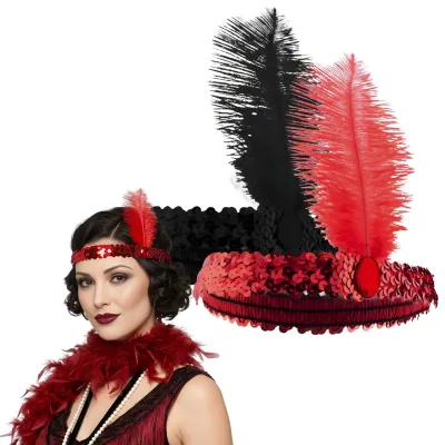 VINCHA CHARLESTON CON LENTEJUELAS Y UNA PLUMA