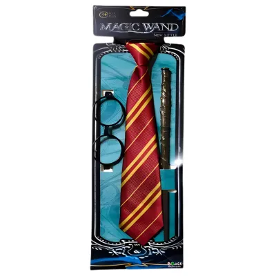 SET DISFRAZ HECHICERO CORBATA, ANTEOJOS, VARITA