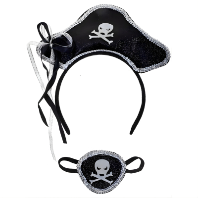 SET PIRATA VINCHA Y PARCHE PLATEADO