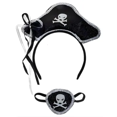 SET PIRATA VINCHA Y PARCHE PLATEADO