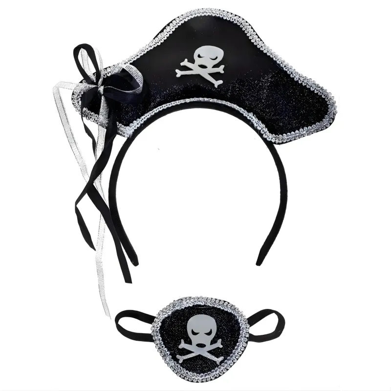 SET PIRATA VINCHA Y PARCHE PLATEADO