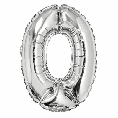 Globo Inflable Metalizado Plateado Numero 0 16 Pulgadas/40 Cm X10 Unidades