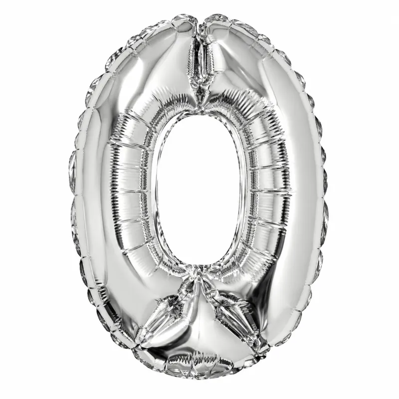 Globo Inflable Metalizado Plateado Numero 0 16 Pulgadas/40 Cm X10 Unidades