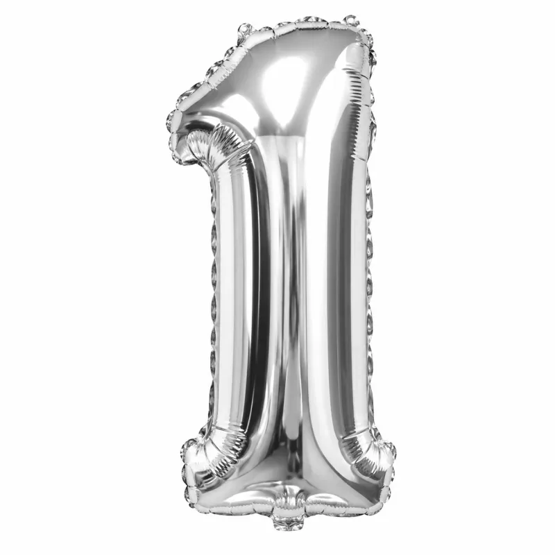 Globo Inflable Metalizado Plateado Numero 1 16 Pulgadas/40 Cm X10 Unidades