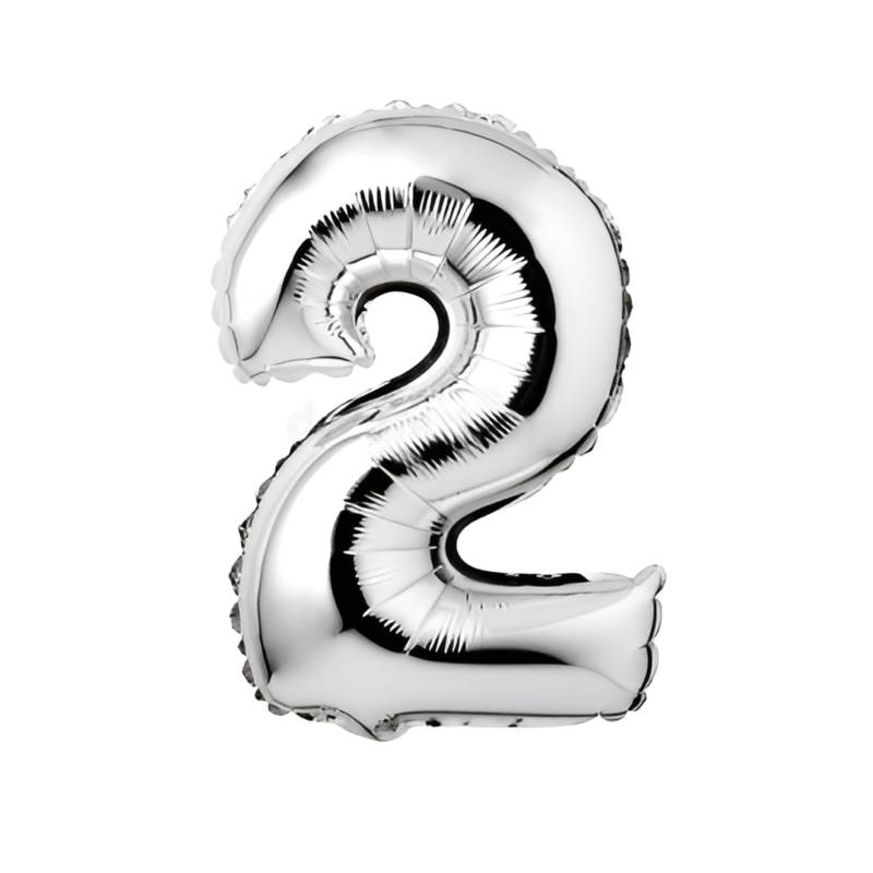 GLOBO INFLABLE METALIZADO PLATA NUMERO 2 16 PULGADAS/40 CM X10 UNIDADES