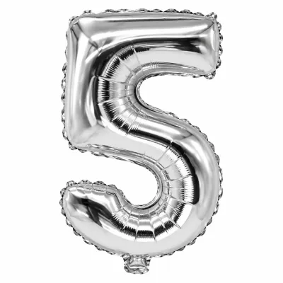 Globo Inflable Metalizado Plateado Numero 5 16 Pulgadas/40 Cm X10 Unidades