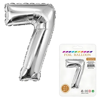 Globo Inflable Metalizado Plateado Numero 7 16 Pulgadas/40 Cm X10 Unidades