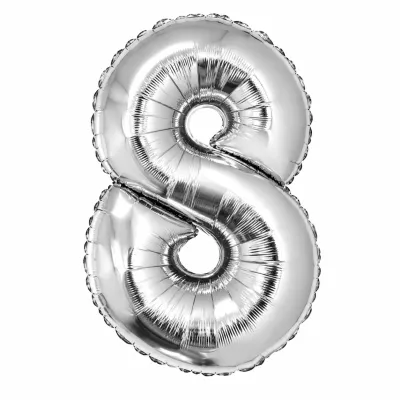 Globo Inflable Metalizado Plateado Numero 8 16 Pulgadas/40 Cm X10 Unidades