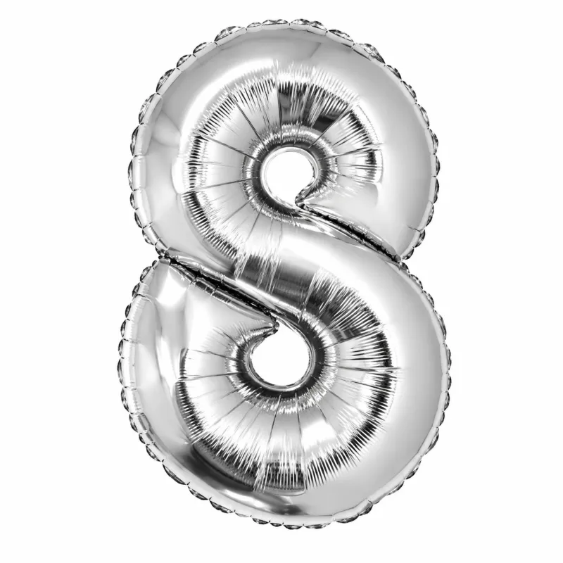 Globo Inflable Metalizado Plateado Numero 8 16 Pulgadas/40 Cm X10 Unidades