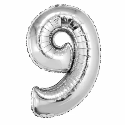 Globo Inflable Metalizado Plateado Numero 9 16 Pulgadas/40 Cm X10 Unidades