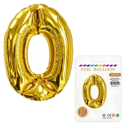 Globo Inflable Metalizado Dorado Numero 0 16 Pulgadas/40 Cm X10 Unidades
