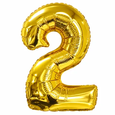 Globo Inflable Metalizado Dorado Numero 2 16 Pulgadas/40 Cm X10 Unidades