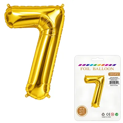 Globo Inflable Metalizado Dorado Numero 7 16 Pulgadas/40 Cm X10 Unidades