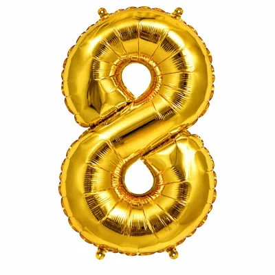 Globo Inflable Metalizado Dorado Numero 8 16 Pulgadas/40 Cm X10 Unidades