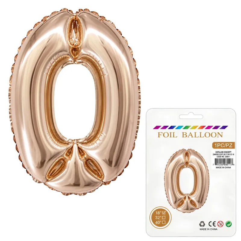 Globo Inflable Metalizado Rosa Gold Numero 0 16 Pulgadas/40 Cm X10 Unidades