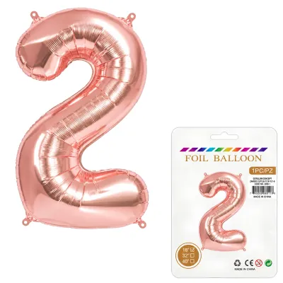 Globo Inflable Metalizado Rosa Gold Numero 2 16 Pulgadas/40 Cm X10 Unidades