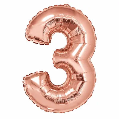 Globo Inflable Metalizado Rosa Gold Numero 3 16 Pulgadas/40 Cm X10 Unidades