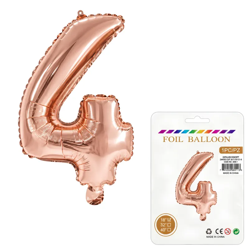 Globo Inflable Metalizado Rosa Gold Numero 4 16 Pulgadas/40 Cm X10 Unidades
