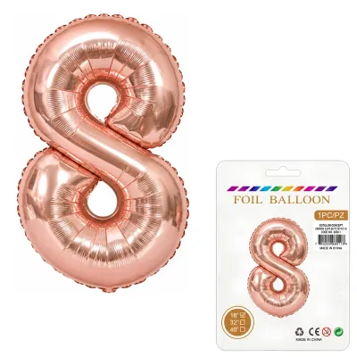 Globo Inflable Metalizado Rosa Gold Numero 8 16 Pulgadas/40 Cm X10 Unidades