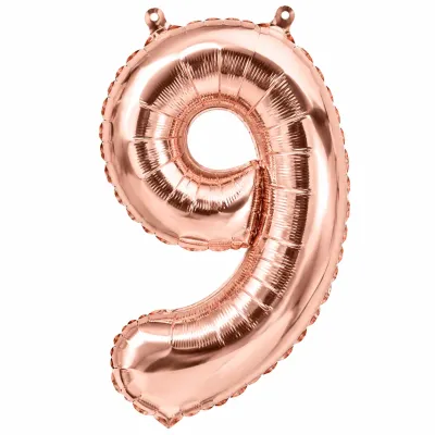 Globo Inflable Metalizado Rosa Gold Numero 9 16 Pulgadas/40 Cm X10 Unidades