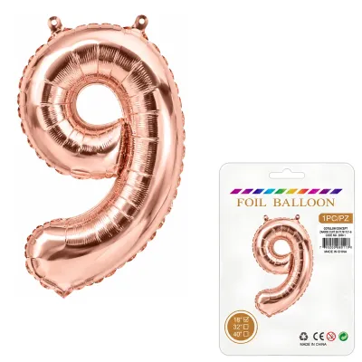 Globo Inflable Metalizado Rosa Gold Numero 9 16 Pulgadas/40 Cm X10 Unidades