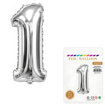 Globo Inflable Metalizado Plateado Numero 1 32 Pulgadas/80 Cm X10 Unidades