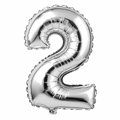 Globo Inflable Metalizado Plateado Numero 2 32 Pulgadas/80 Cm X10 Unidades