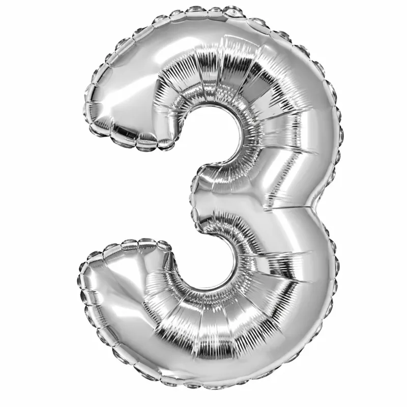 Globo Inflable Metalizado Plateado Numero 3 32 Pulgadas/80 Cm X10 Unidades