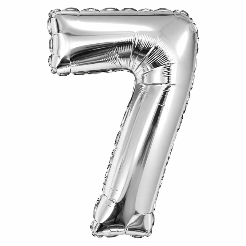 Globo Inflable Metalizado Plateado Numero 7 32 Pulgadas/80 Cm X10 Unidades