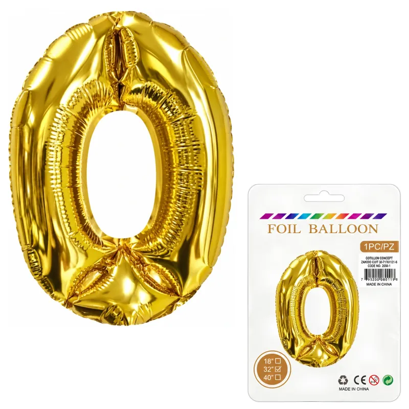 Globo Inflable Metalizado Dorado Numero 0 32 Pulgadas/80 Cm X10 Unidades