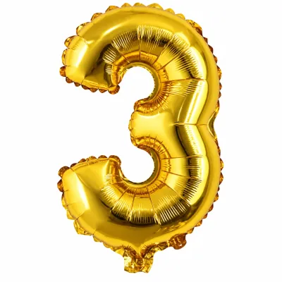 Globo Inflable Metalizado Dorado Numero 3 32 Pulgadas/80 Cm X10 Unidades
