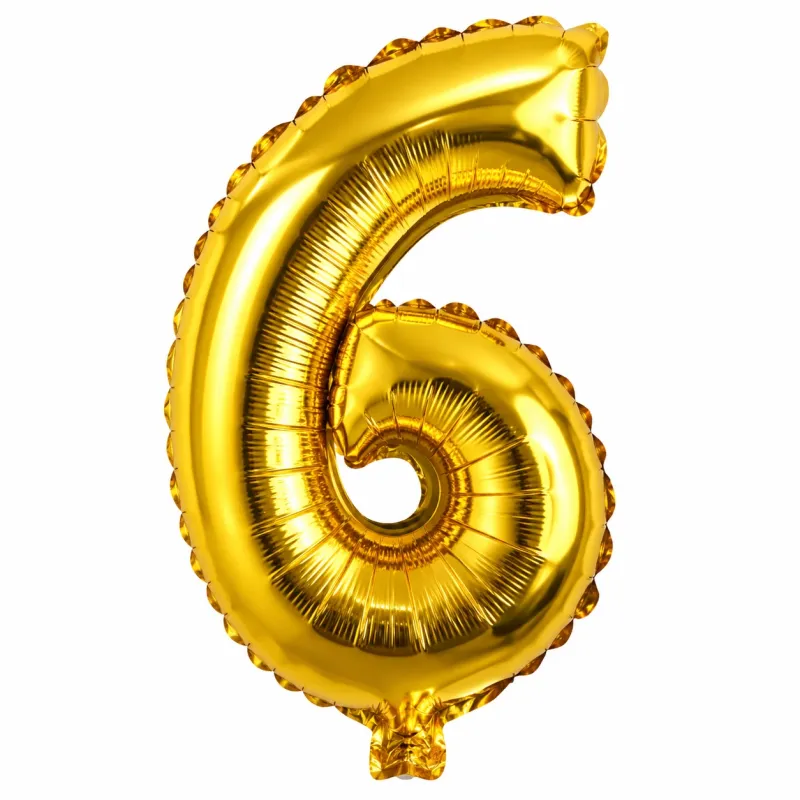 Globo Inflable Metalizado Dorado Numero 6 32 Pulgadas/80 Cm X10 Unidades