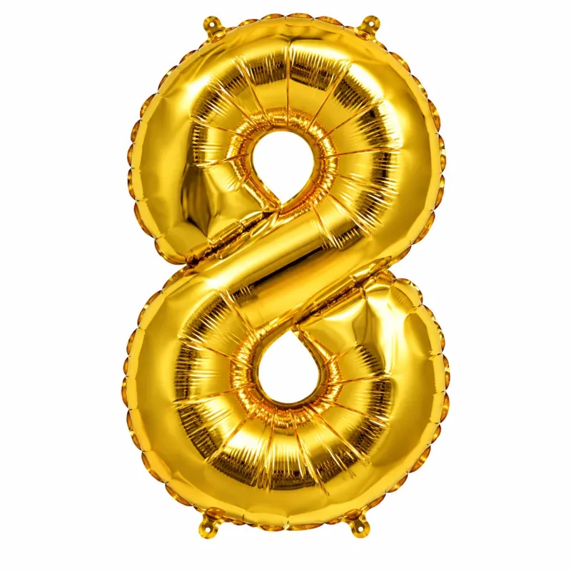Globo Inflable Metalizado Dorado Numero 8 32 Pulgadas/80 Cm X10 Unidades