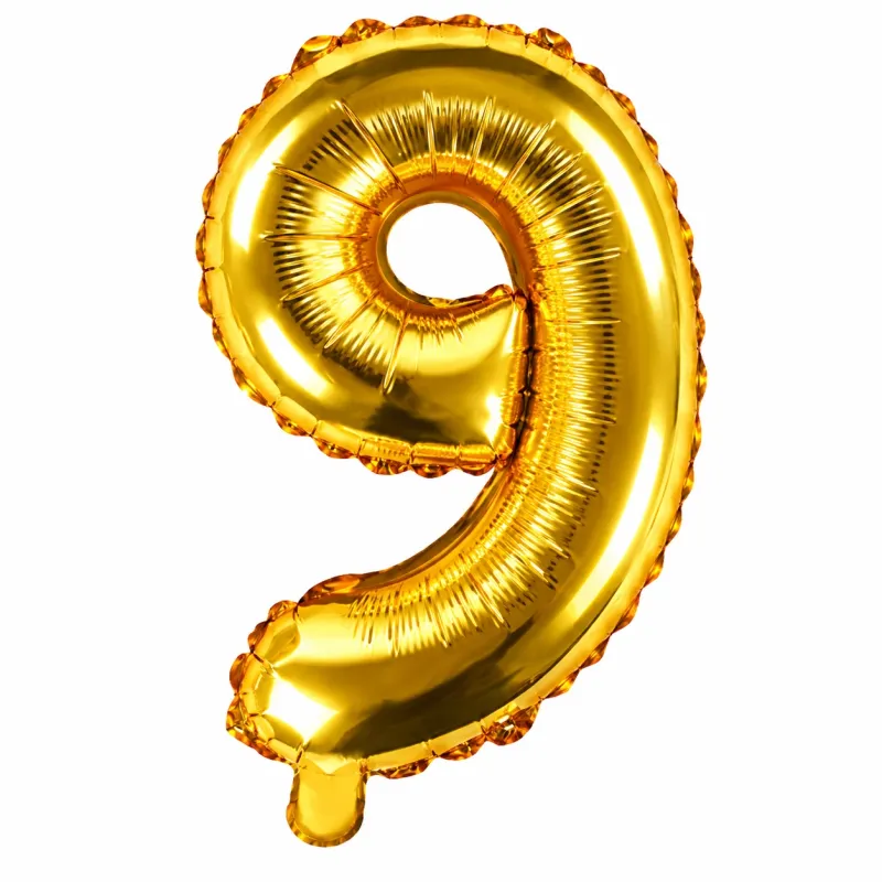 Globo Inflable Metalizado Dorado Numero 9 32 Pulgadas/80 Cm X10 Unidades