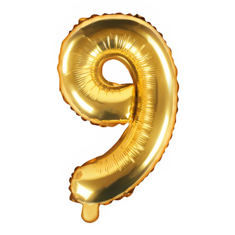 GLOBO INFLABLE METALIZADO ORO NUMERO 9 32 PULGADAS/80 CM X10 UNIDADES