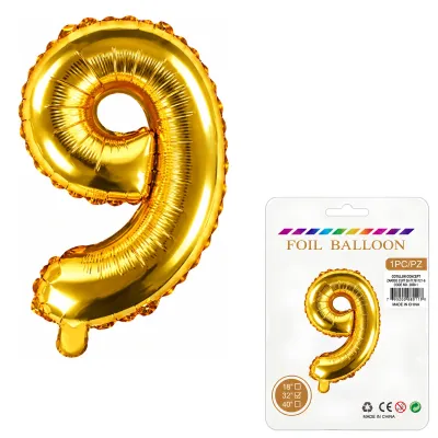 Globo Inflable Metalizado Dorado Numero 9 32 Pulgadas/80 Cm X10 Unidades