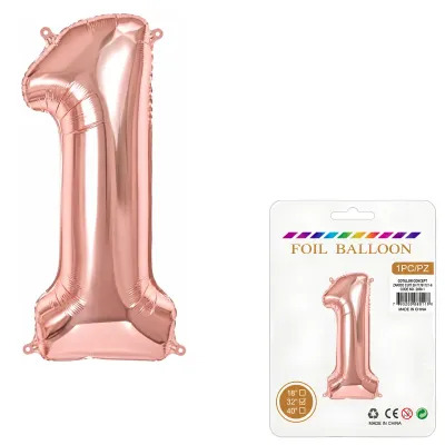 Globo Inflable Metalizado Rosa Gold Numero 1 32 Pulgadas/80 Cm X10 Unidades