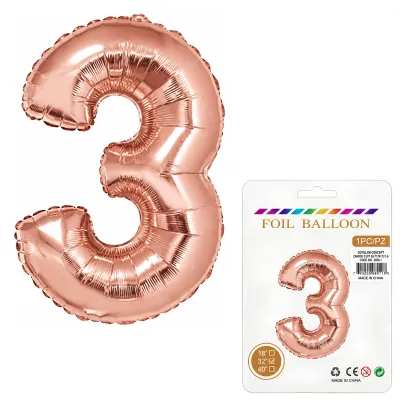 Globo Inflable Metalizado Rosa Gold Numero 3 32 Pulgadas/80 Cm X10 Unidades