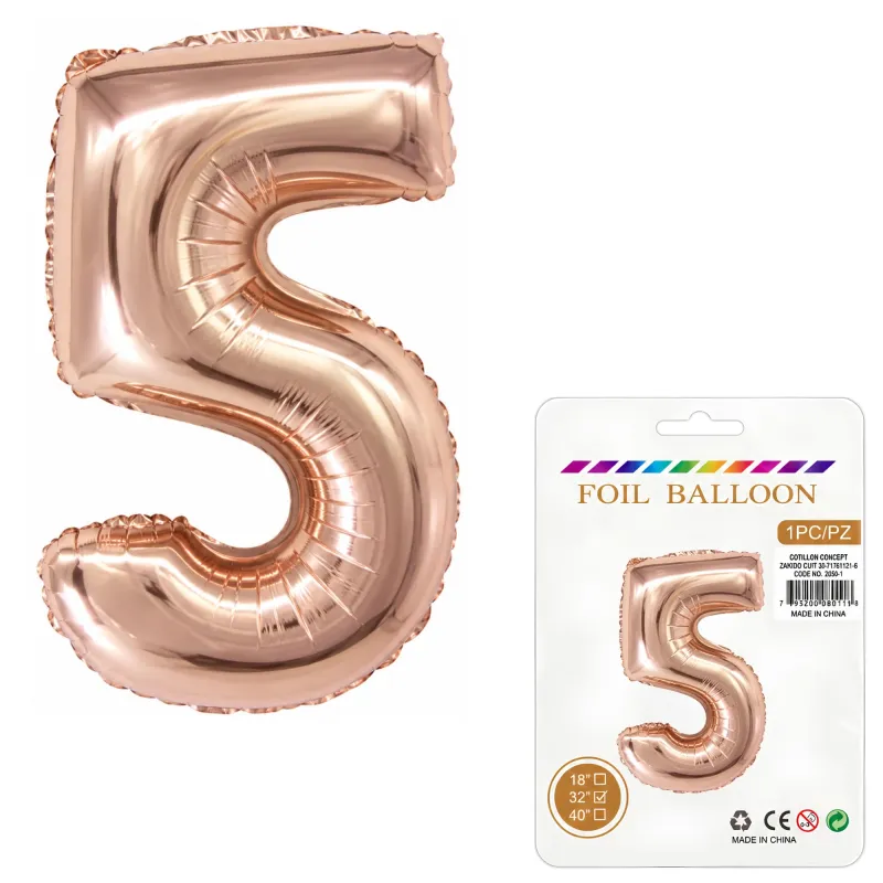 Globo Inflable Metalizado Rosa Gold Numero 5 32 Pulgadas/80 Cm X10 Unidades