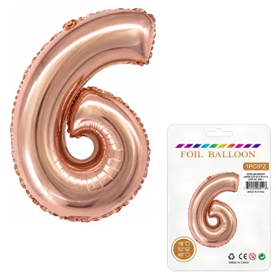 Globo Inflable Metalizado Rosa Gold Numero 6 32 Pulgadas/80 Cm X10 Unidades