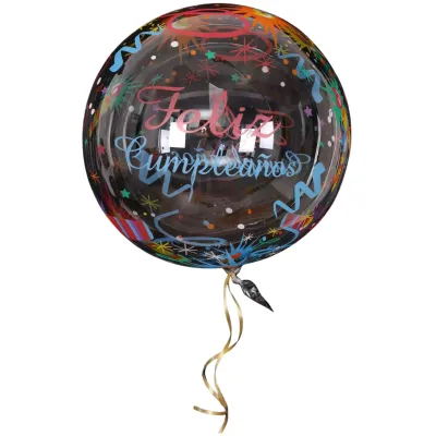 GLOBO BURBUJA ESTAMPADO FELIZ CUMPLEAÑOS AZUL X12