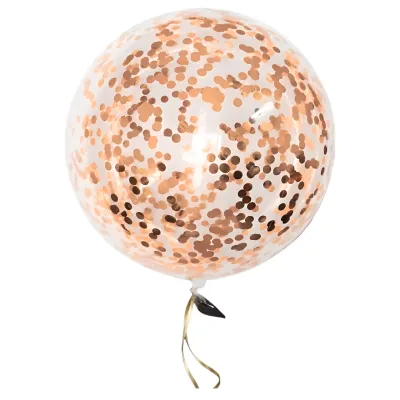 GLOBO BURBUJA CON CONFETTI METALIZADO ROSA GOLD X10