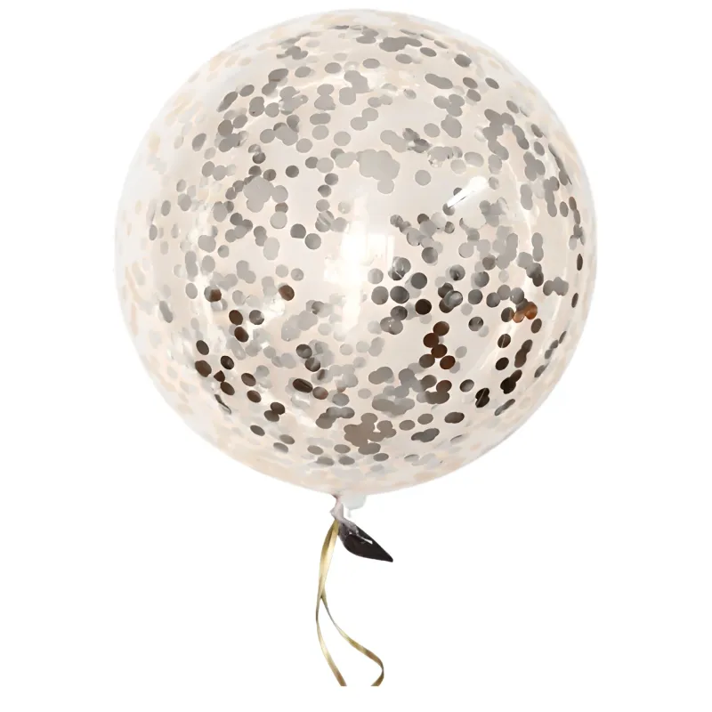 GLOBO BURBUJA CON CONFETTI METALIZADO PLATEADO X10