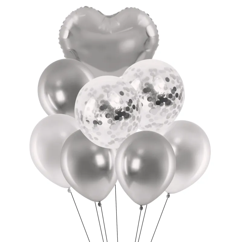 BOUQUET GLOBOS 8 PIEZAS PLATEADO X10