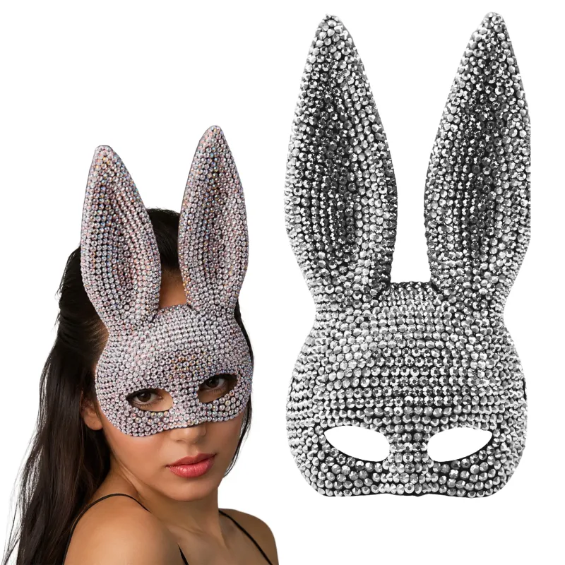 *Preventa* Máscara De Conejo Con Strass Plateado