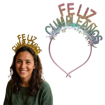 VINCHA FELIZ CUMPLEAÑOS MULTICOLOR X12