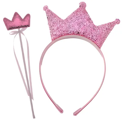 SET VINCHA Y VARITA PRINCESA DORADO X12