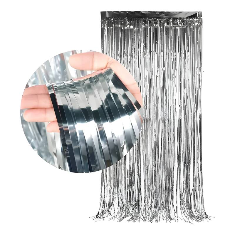 CORTINA METALIZADA PLATA X12 UNIDADES