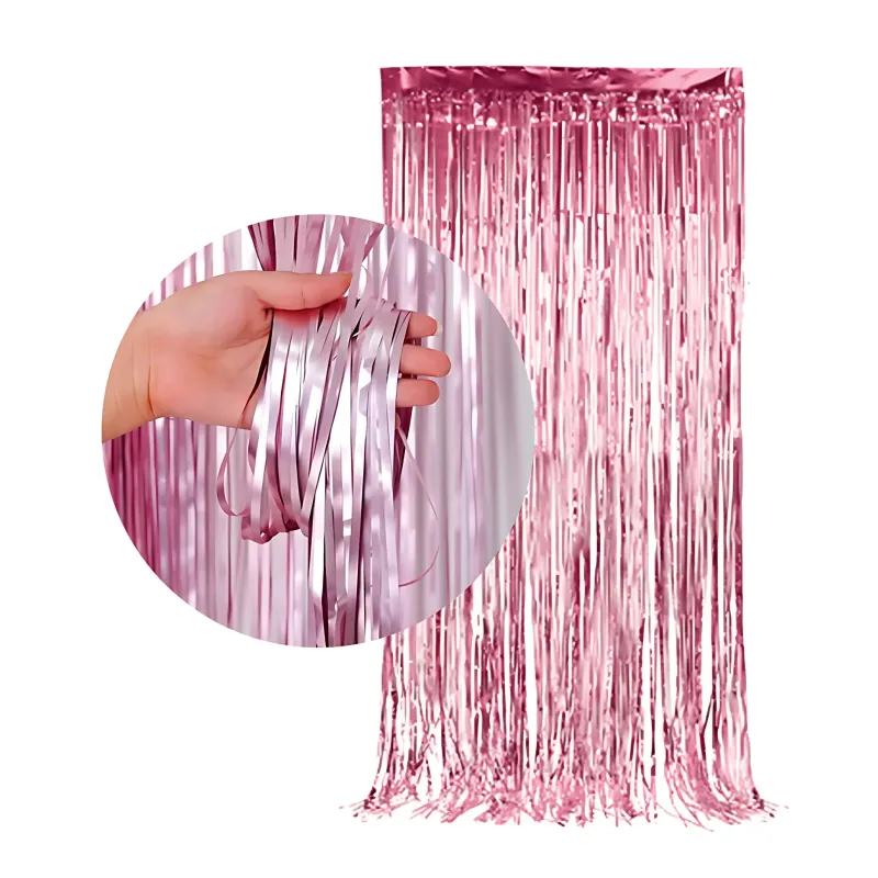 CORTINA METALIZADA ROSA X12 UNIDADES